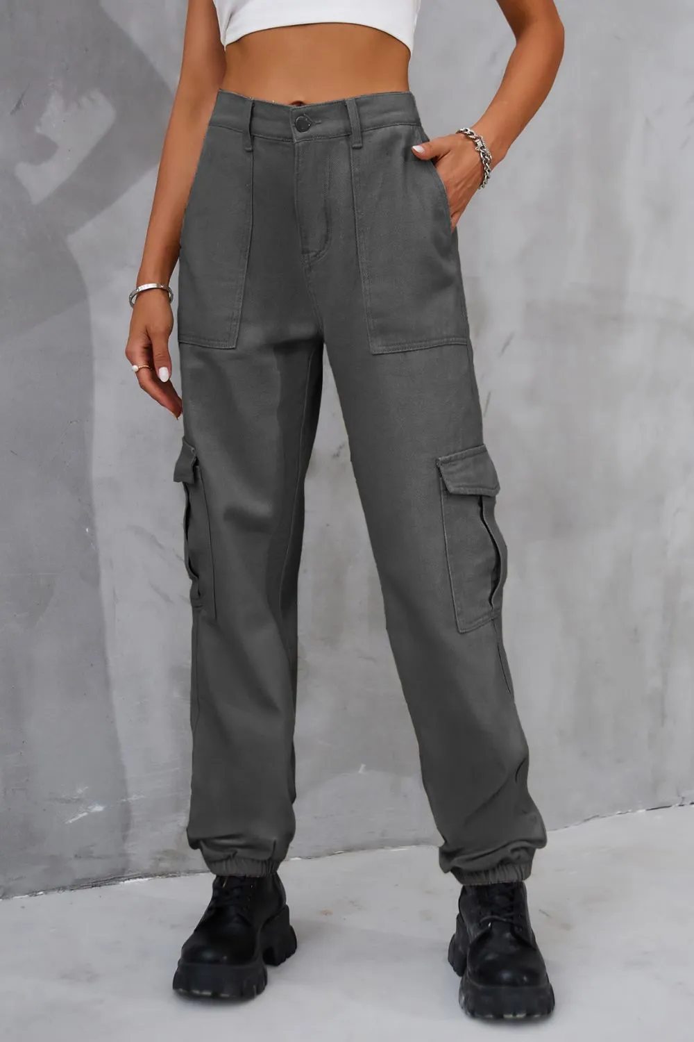 Buttoned High Waist Jeans With Pocket
