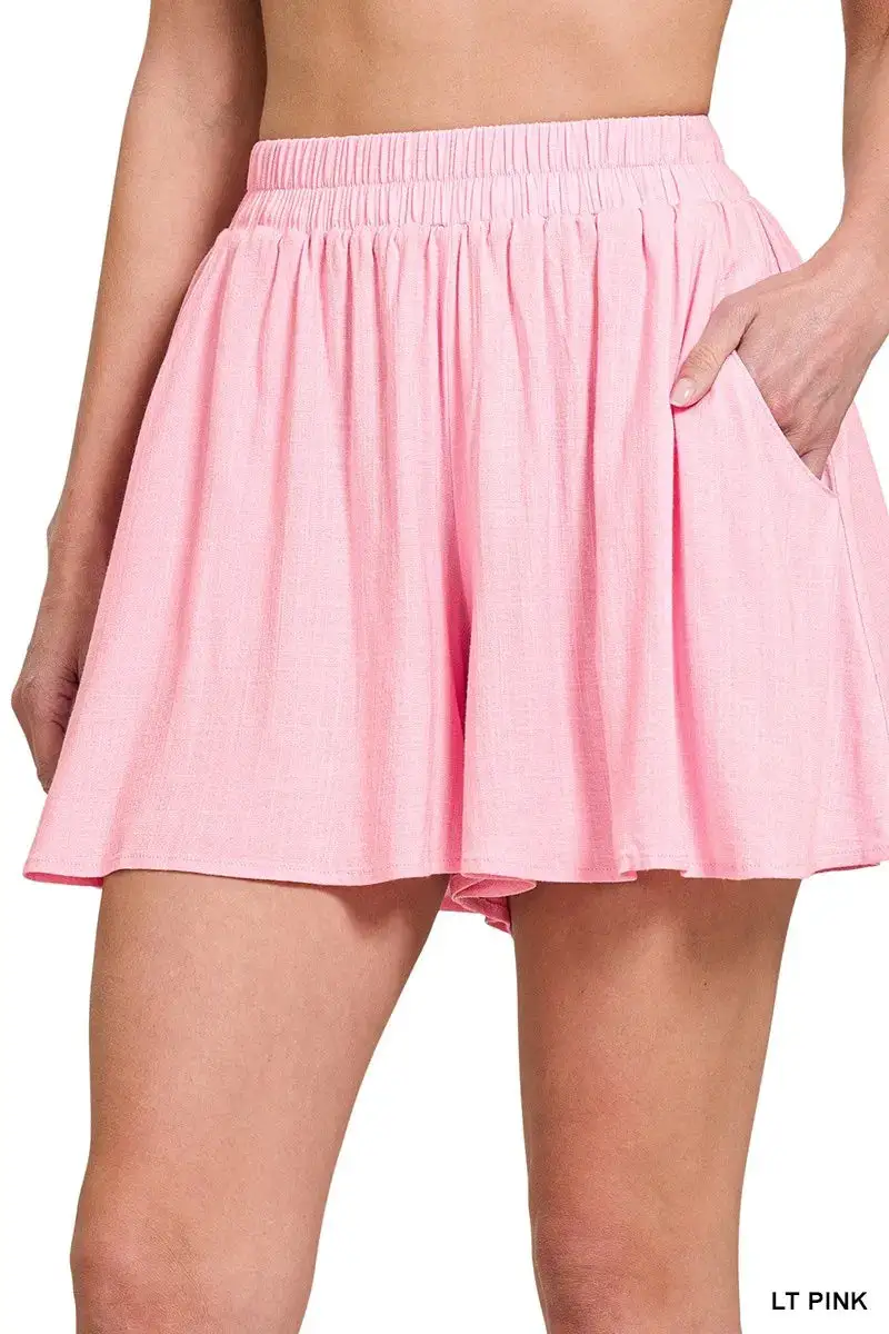 Zenana Woven Elastic Band Shorts with Pocket
