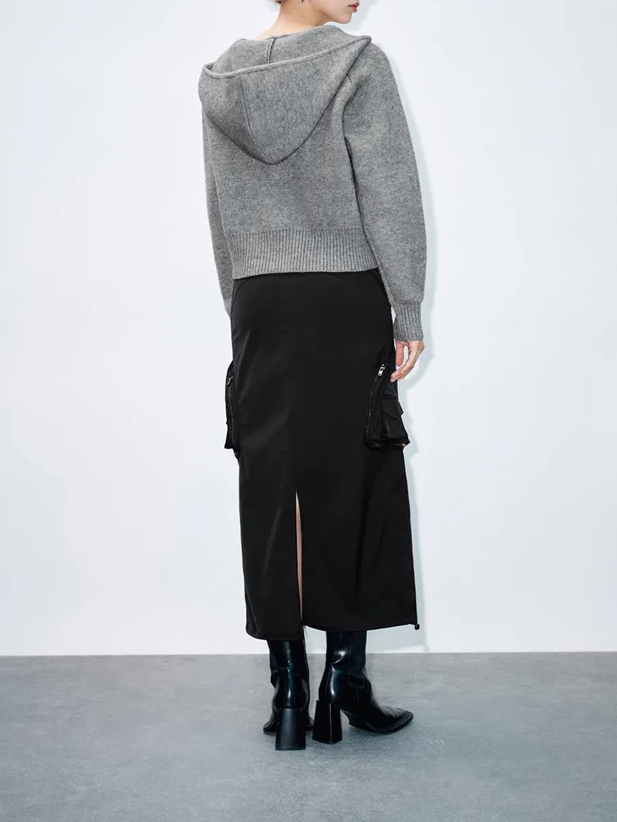 Lady's Grey Casual Style Zippered Hoodie Without Patterns