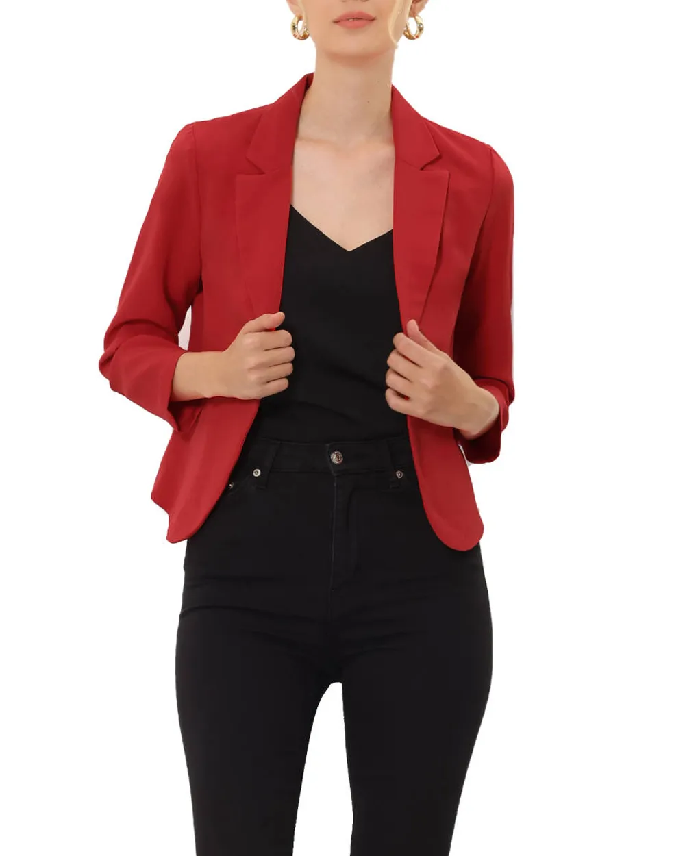 Open Front Crop Suit Blazer Jacket