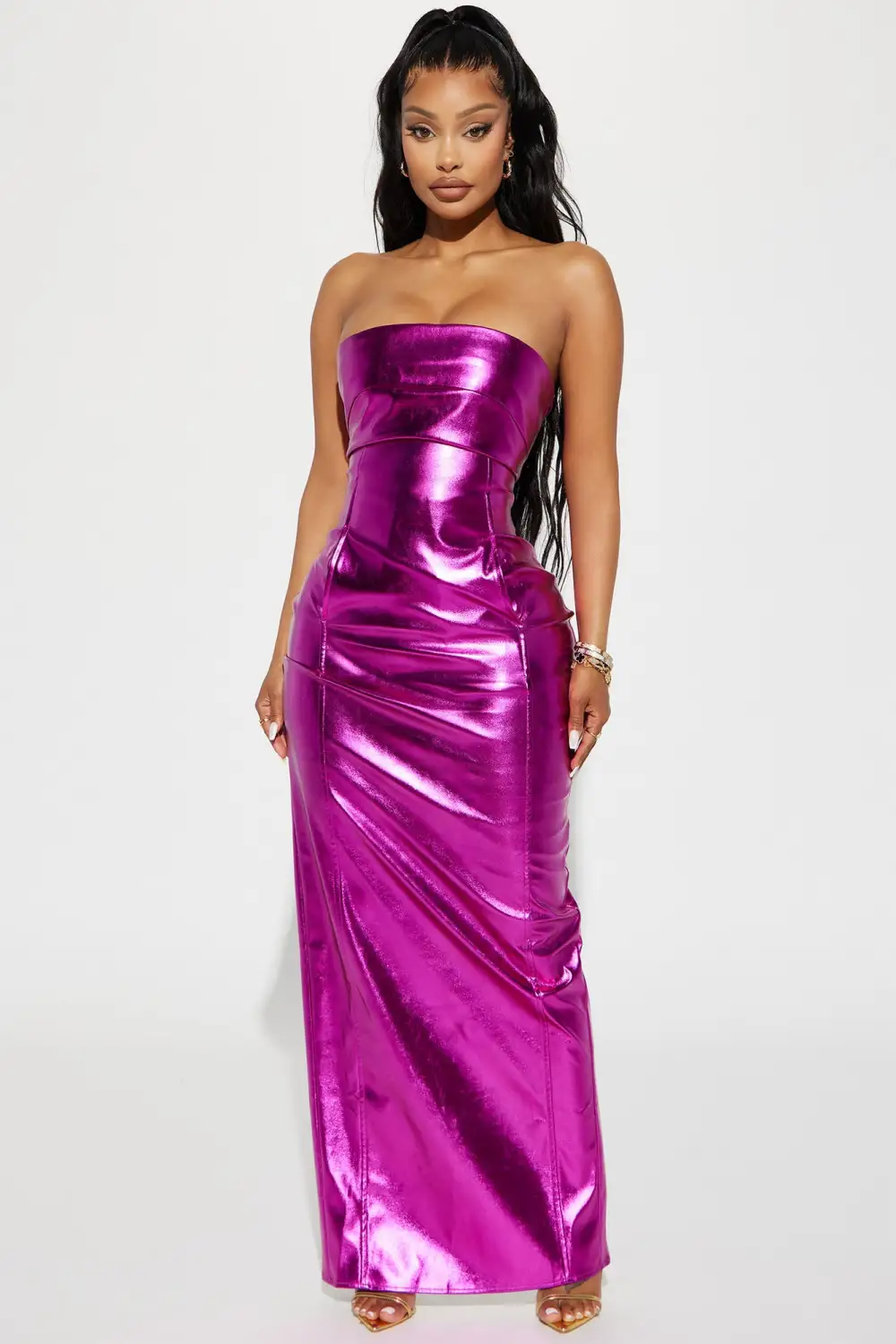 Mercury Metallic Maxi Dress - Fuchsia