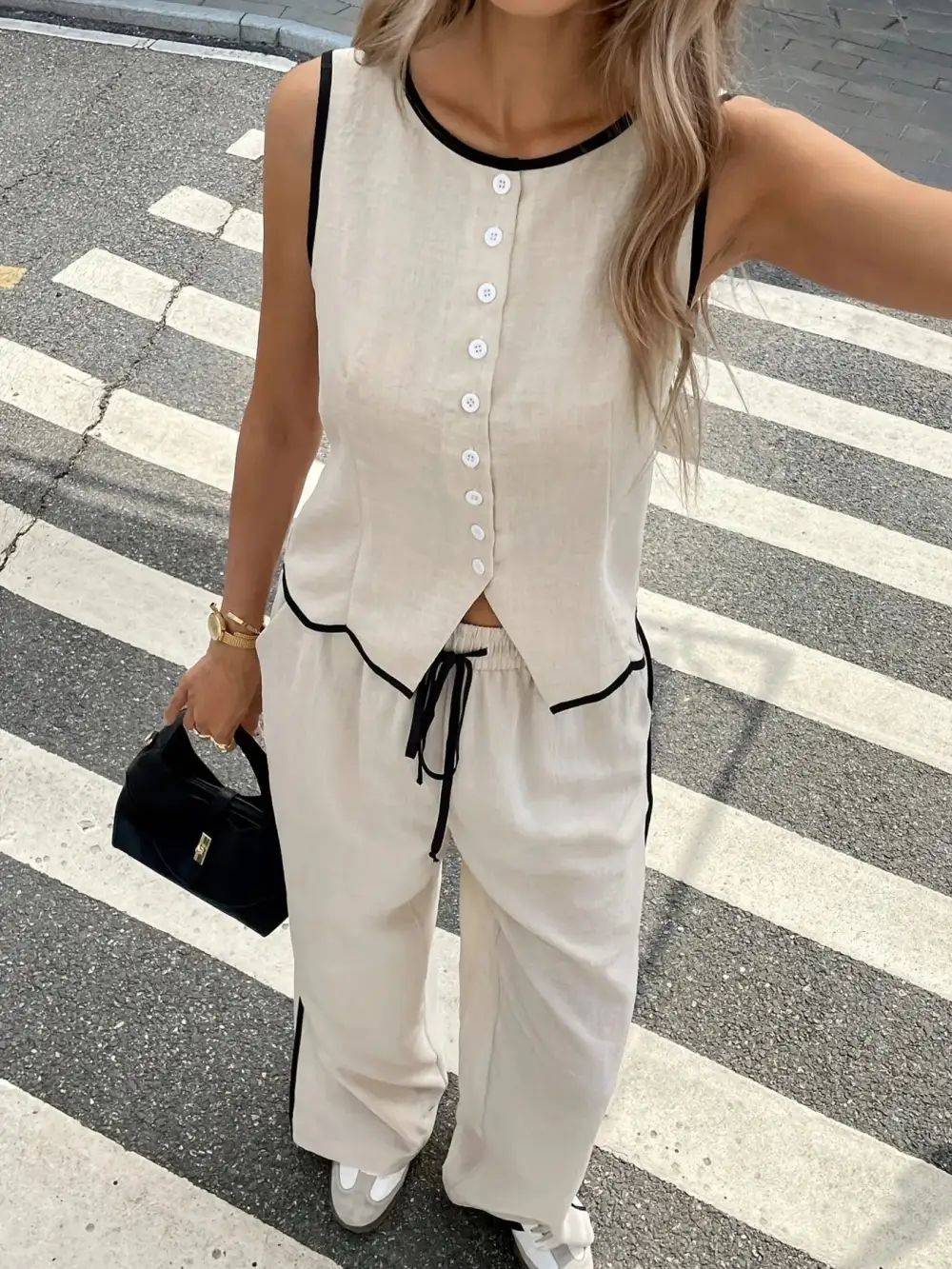 Classic Button Front Wide Leg Set