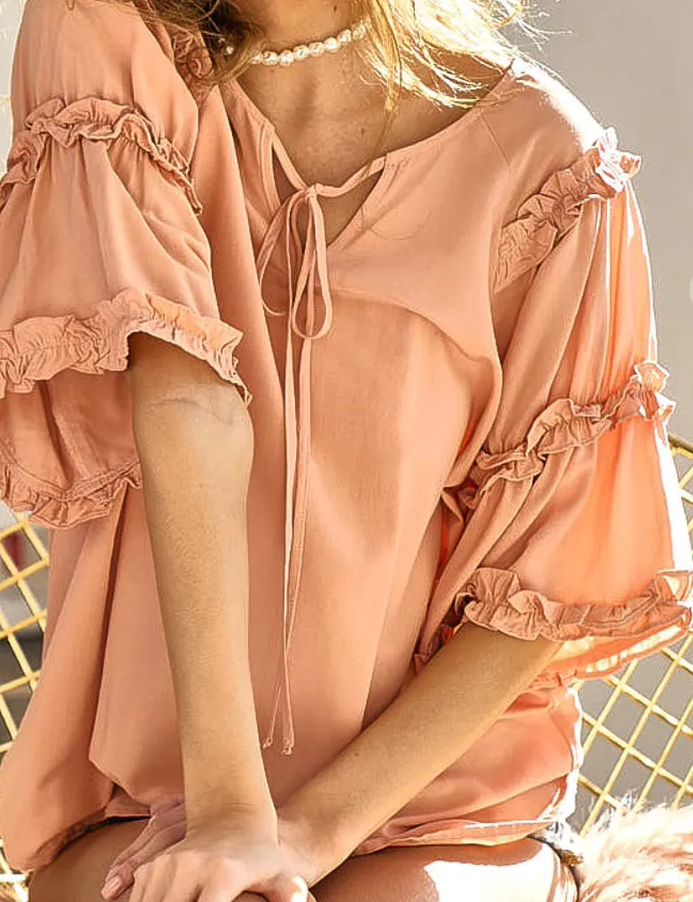 Peach Frill Front Top