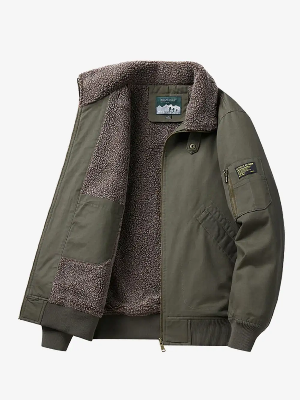 Men'S Sherpa Lined Pocketed Bomber Jacket