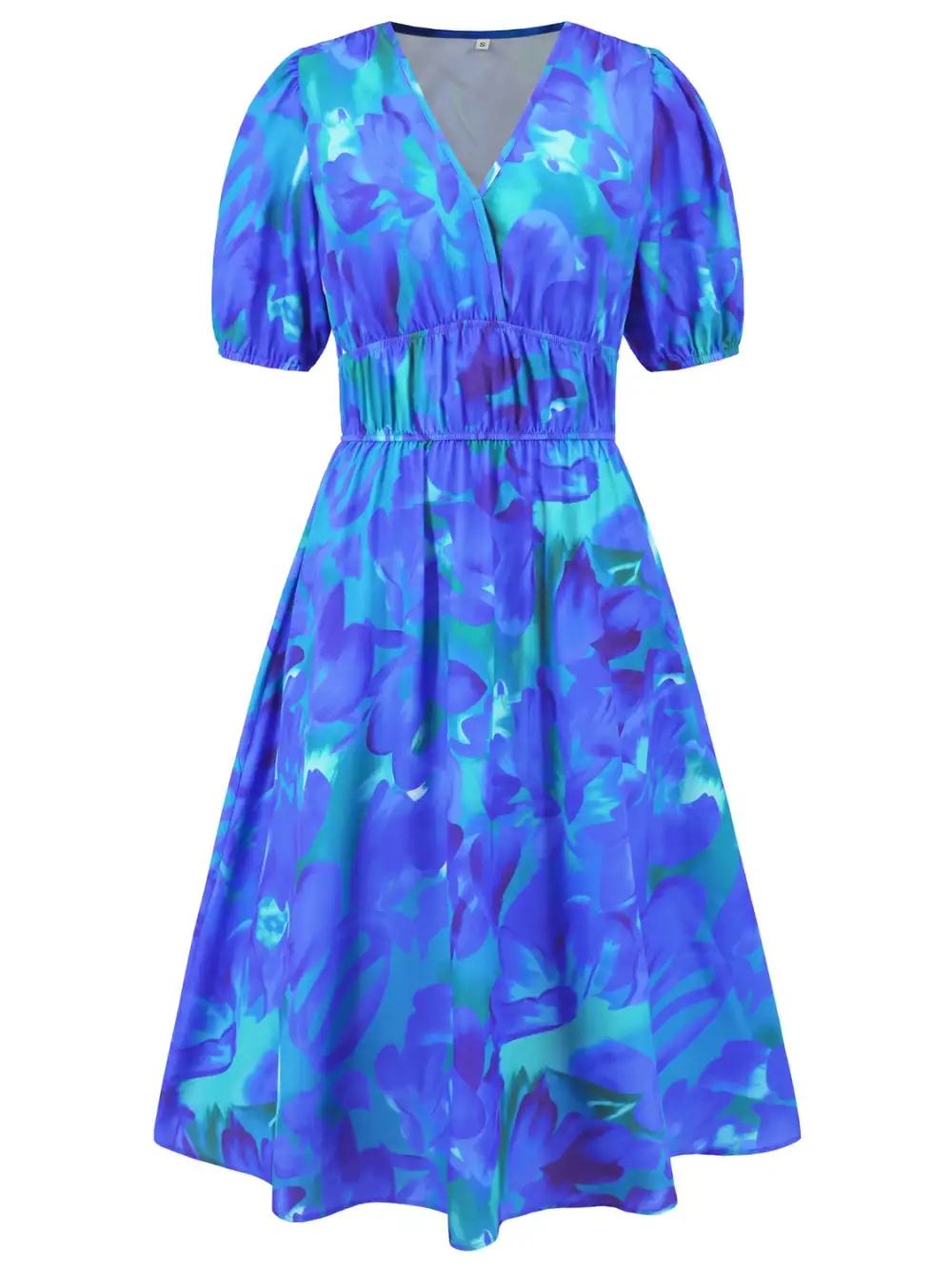 Boho Chic  Ruched Printed Surplice Short Sleeve Dress