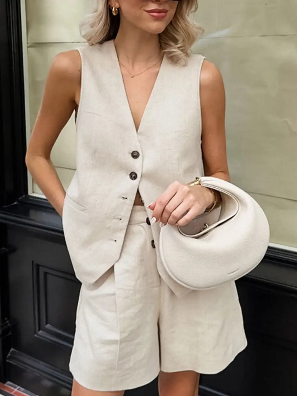 Classic Button Front Button Jumpsuit