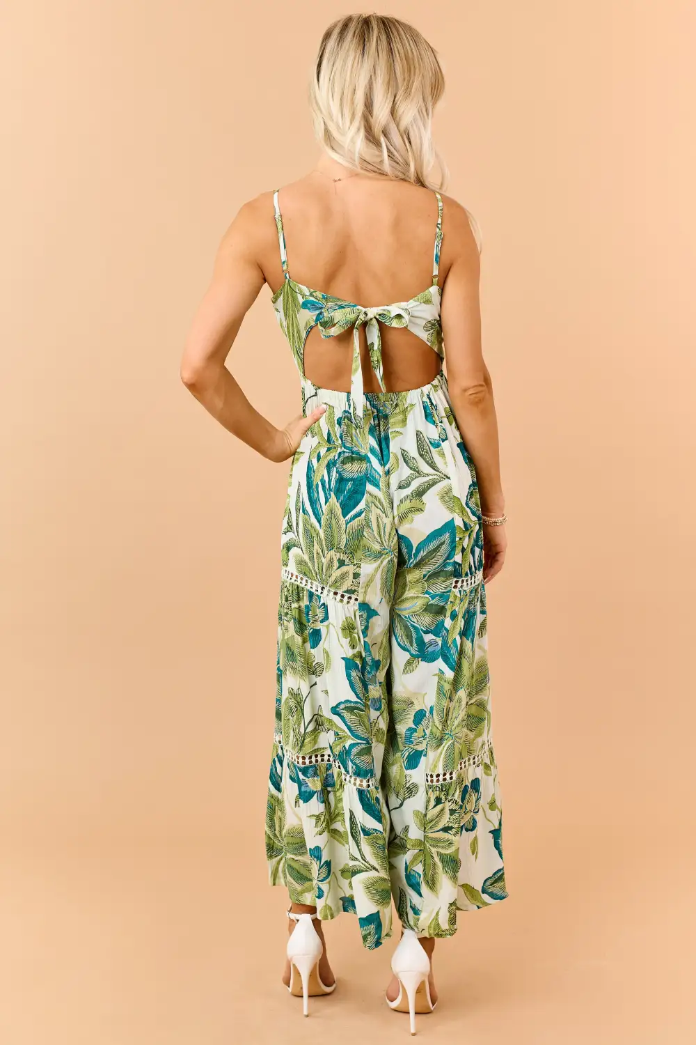 Mint Floral Print Open Back Wide