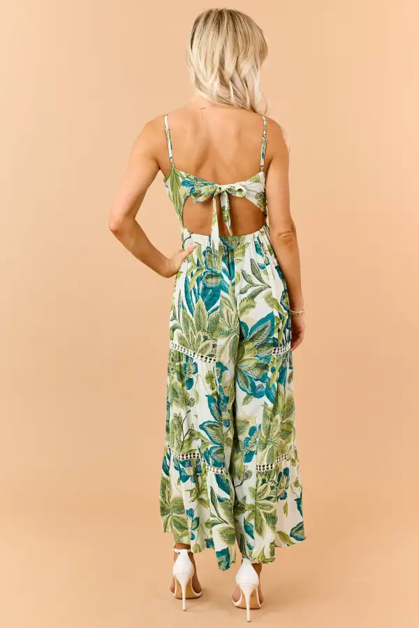 Mint Floral Print Open Back Wide