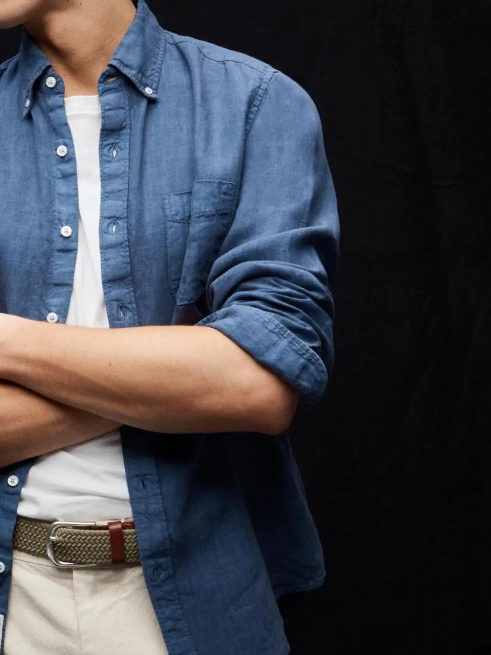 Navy Blue Long Sleeve Linen Shirt