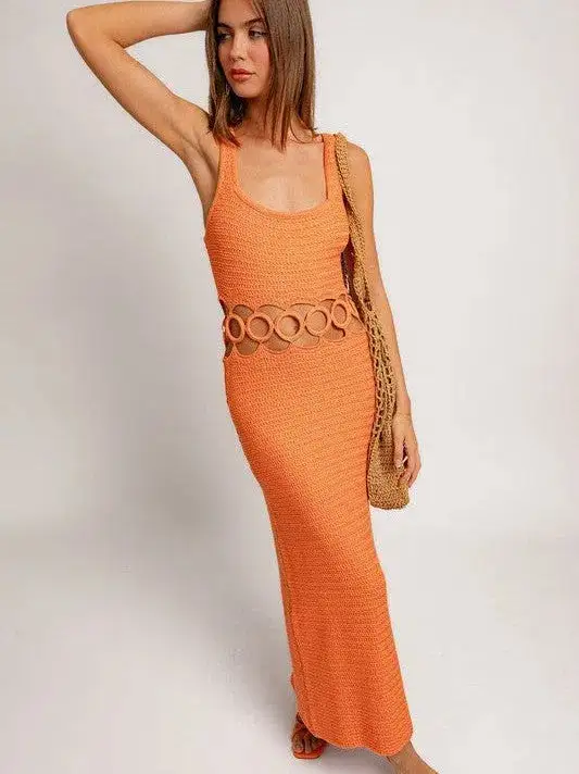 Fashion is an Attitude Square Neck Sleeveless Crochet Midi Dress