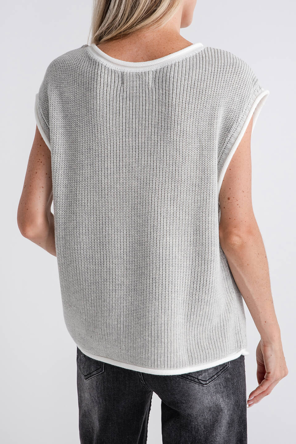 In February Contrast Rolled Edge Sweater Vest - heather grey