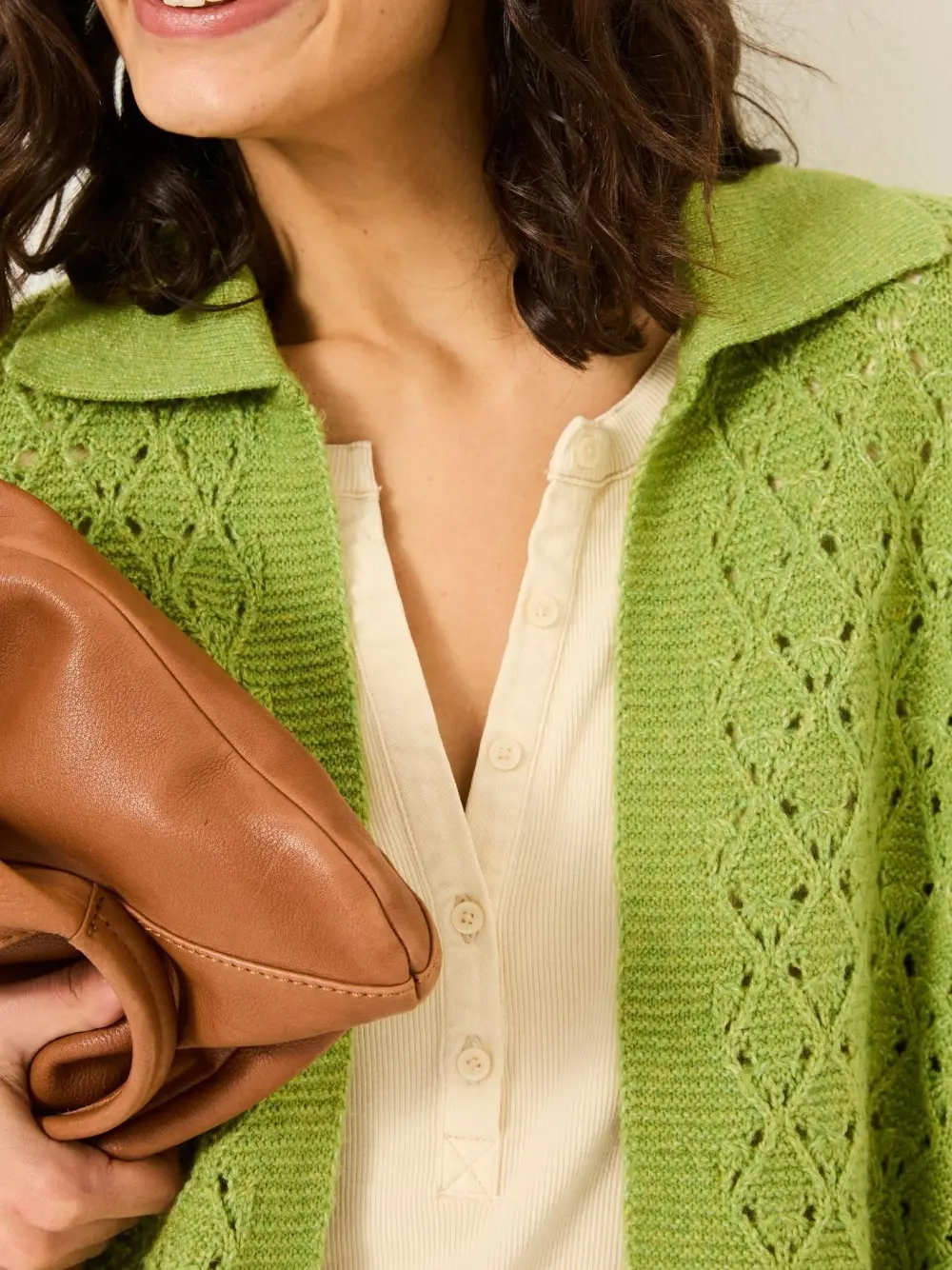 Green Pointelle Knitted Cardigan