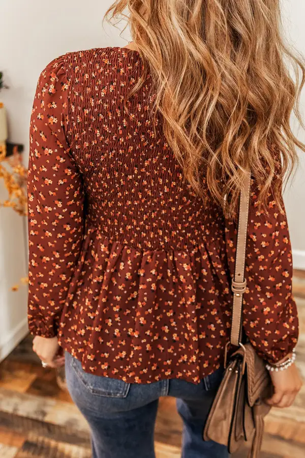 Everyday Floral Ruffled Smocked Blouse