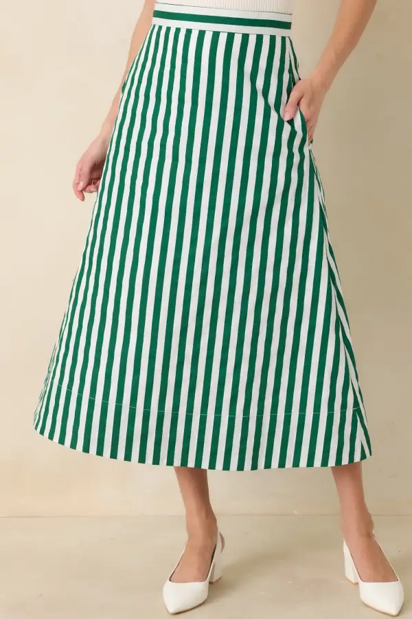Opal Stripe Cotton Midi Skirt