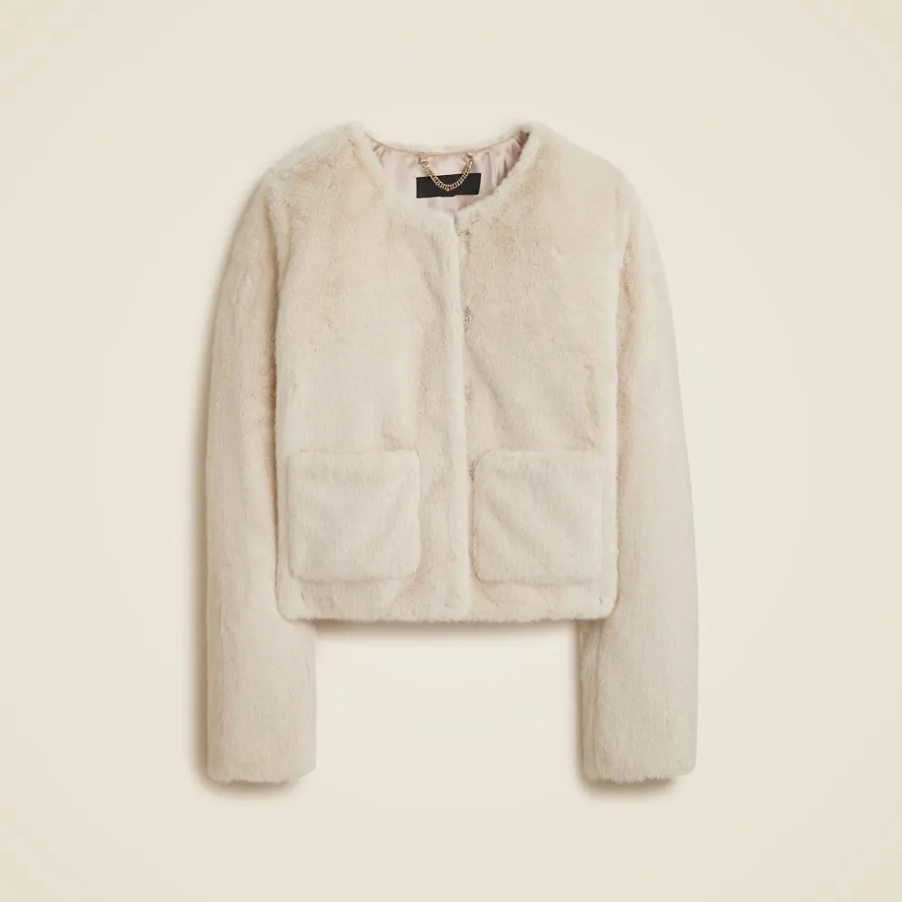 Crew Neck Faux Fur Jackets