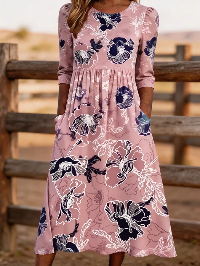 Women's Floral Print Western Midi Dress