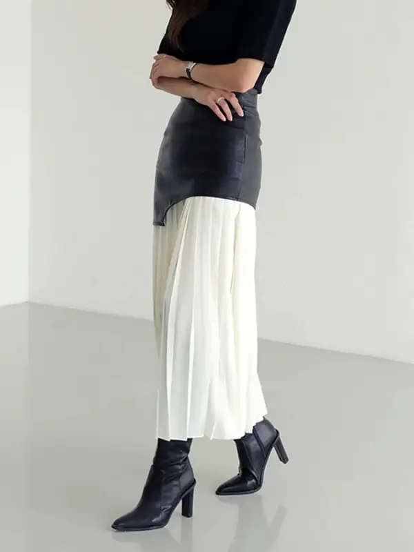 Pleated Contrast High Waist Skirt