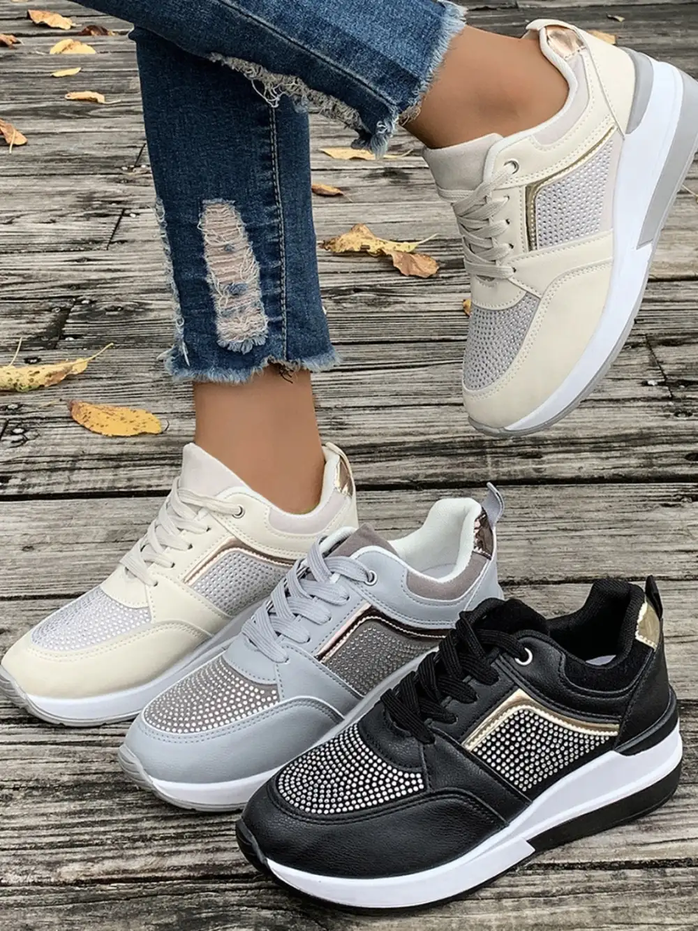 Lace Wedge Sneakers