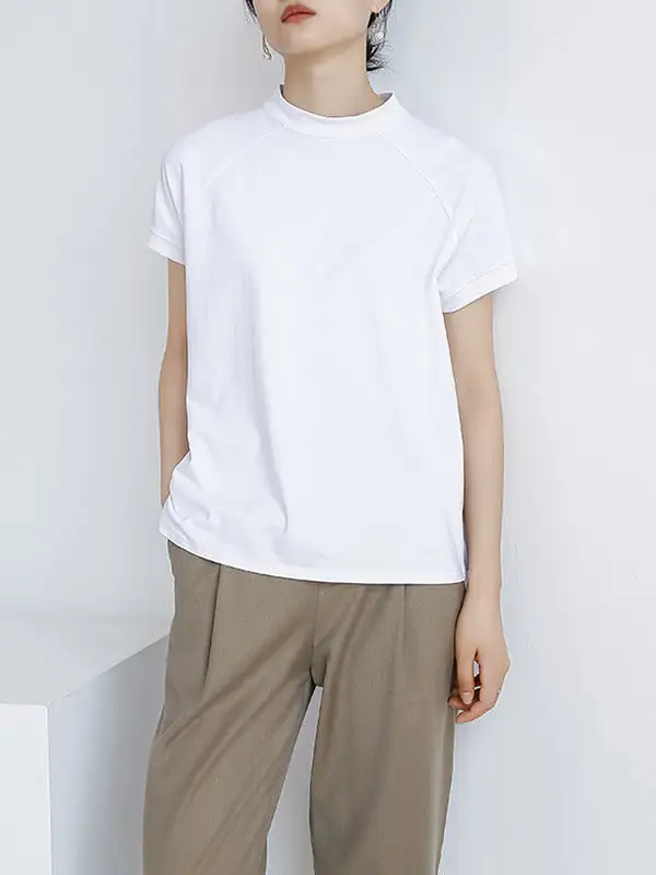 Casual Short Sleeve Relaxed Stand Collar T-Shirt