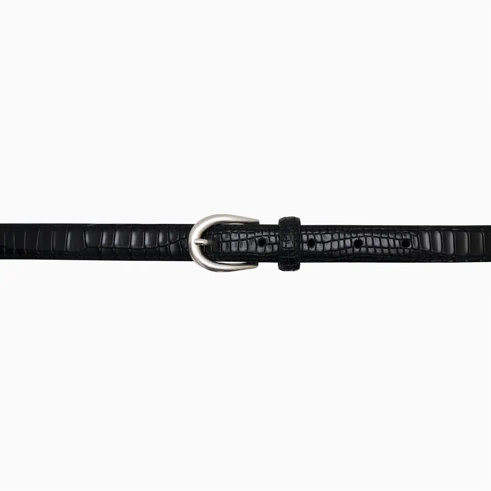 Hair On Leather Croco Print Croco Texture Narrow Waist Belt