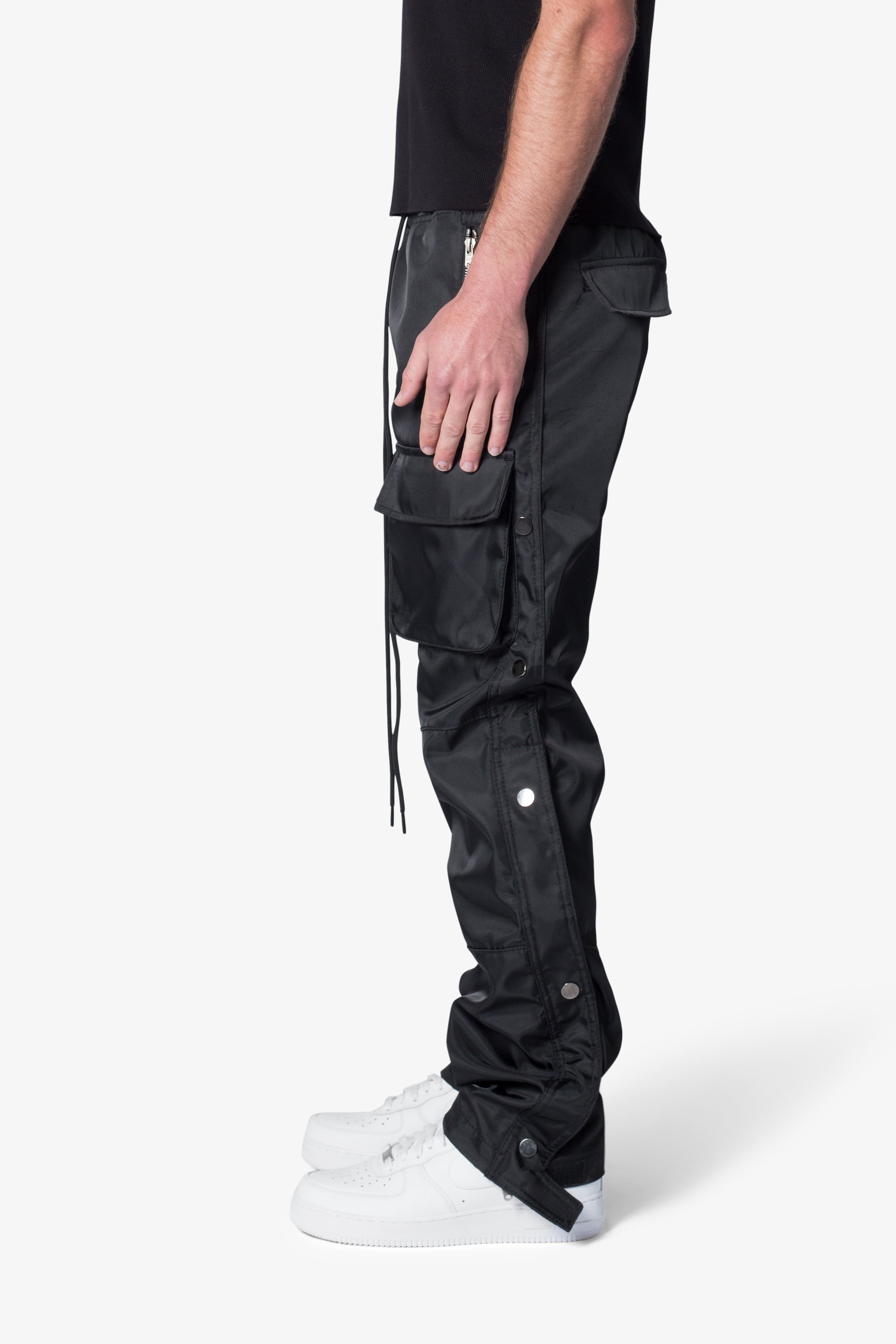 Snap Front Cargo Pants - Black