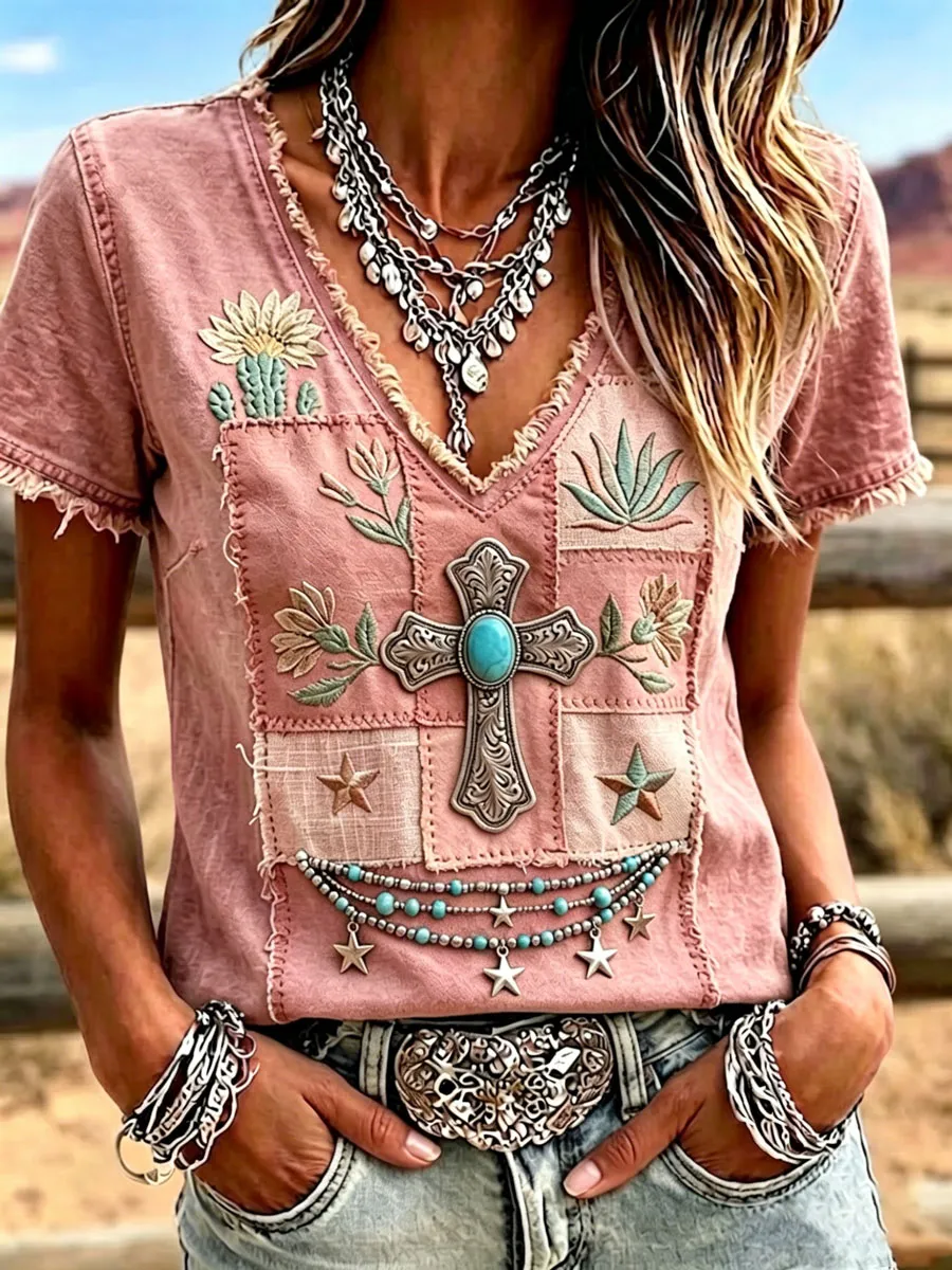 Women'S Casual Retro Western-Style Faith T-Shirt