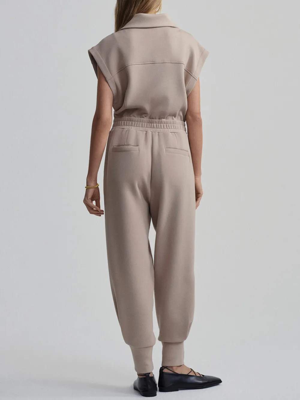 Relaxed Sleeveless Zip-Front Jogger Jumpsuit