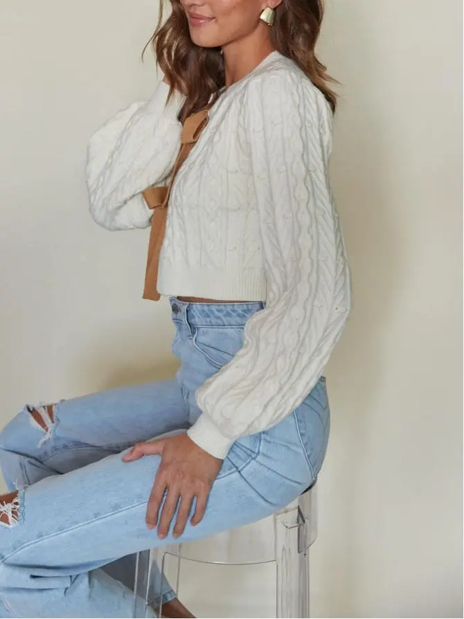 Cable Knit Bow Cardigan