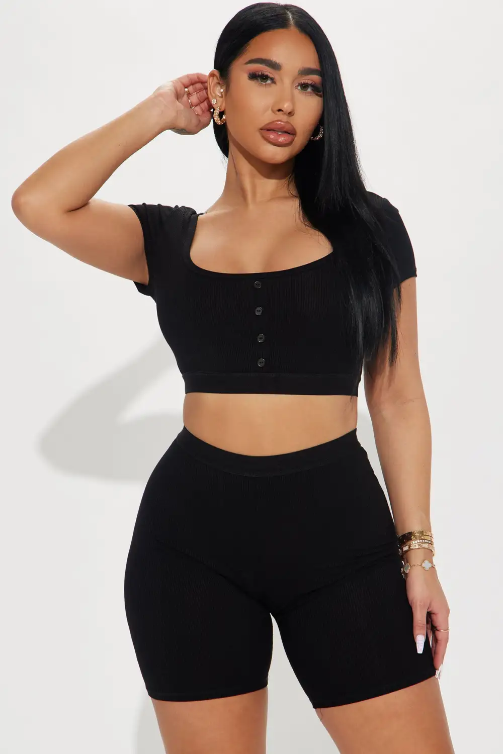 Feeling It Biker Short Set  - Black
