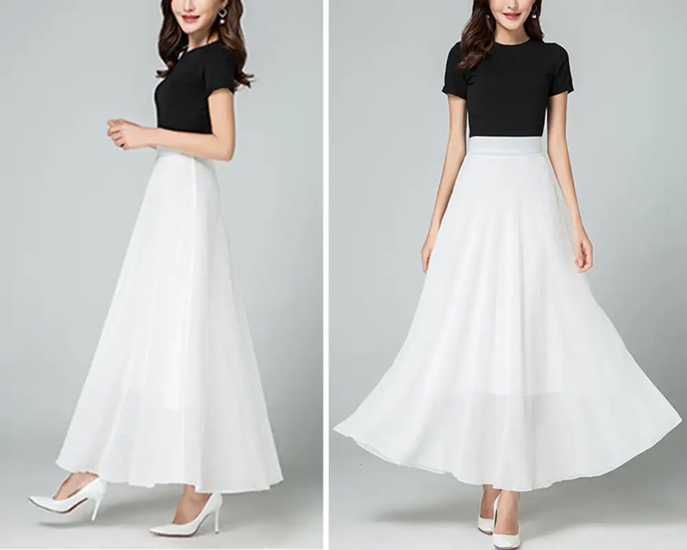 Lightweight Elastic Waist Chiffon A Line Maxi Skirt