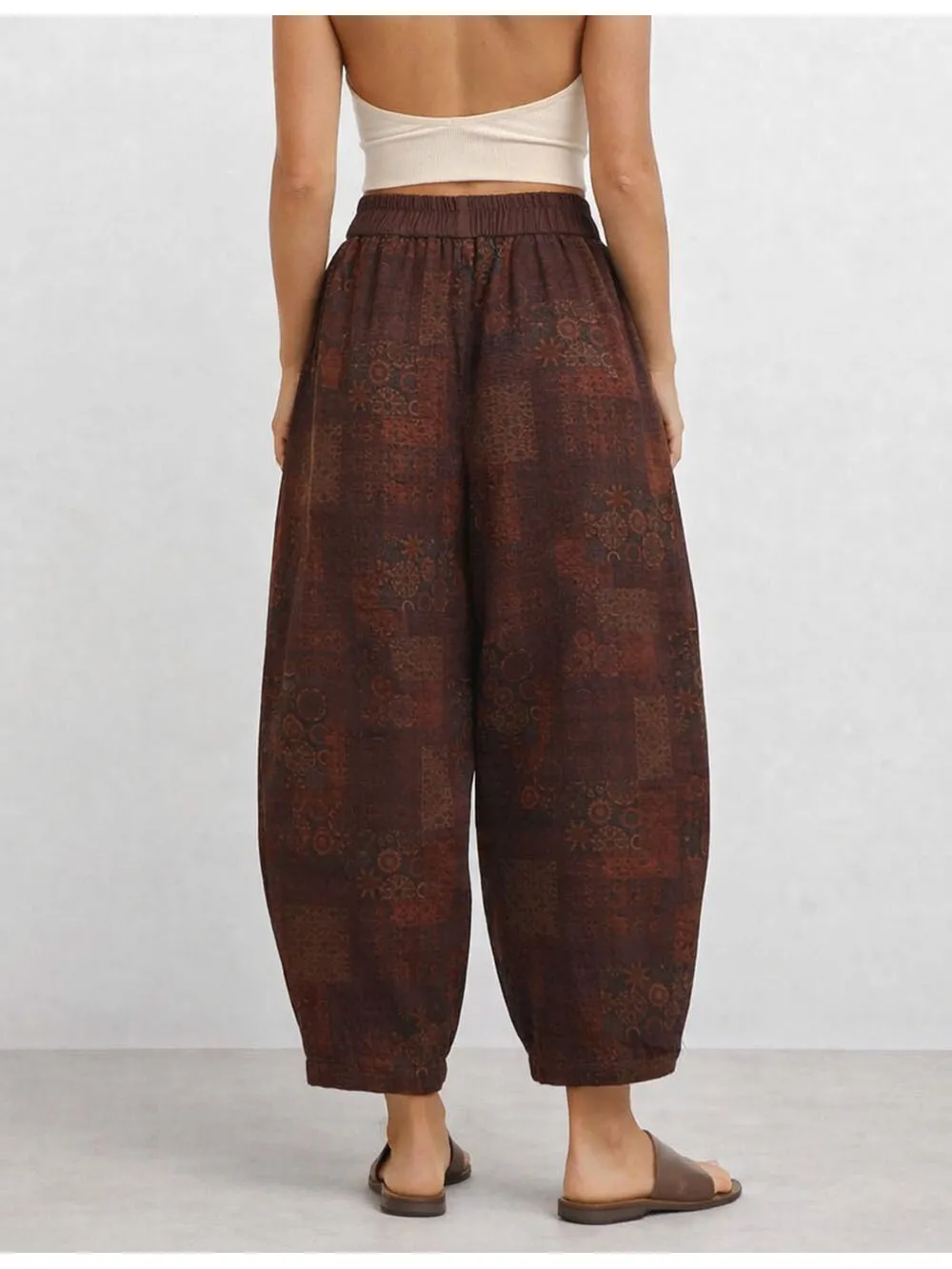 Boho Geometric Elastic Waist Barrel Leg Pants