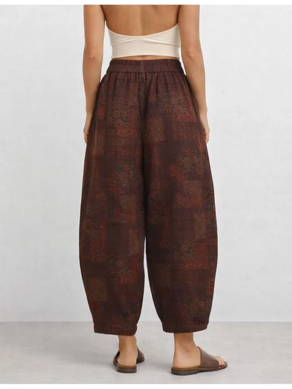 Boho Geometric Elastic Waist Barrel Leg Pants