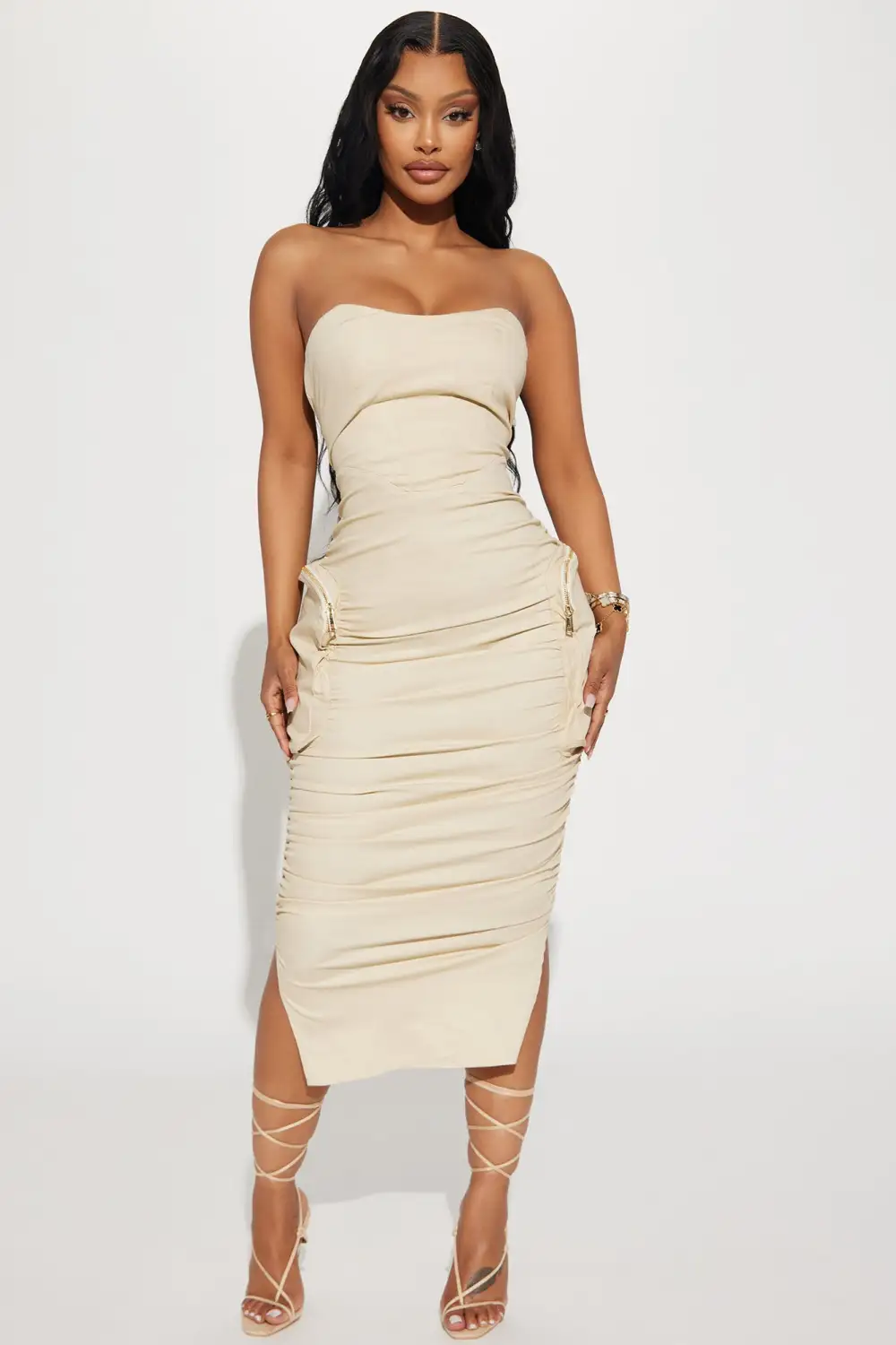 Camila Cargo Midi Dress - Beige