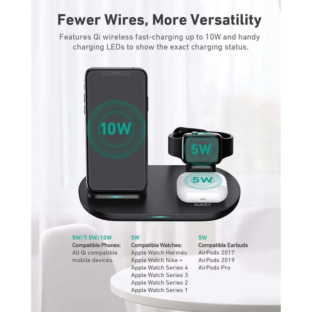 AUKEY LC-A3 Aircore 3 in 1 Wireless Charging Station Stand