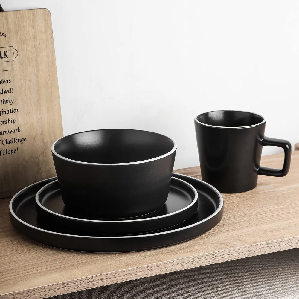 Stone Lain Coupe Dinnerware Set, Service For 8, Black Matte