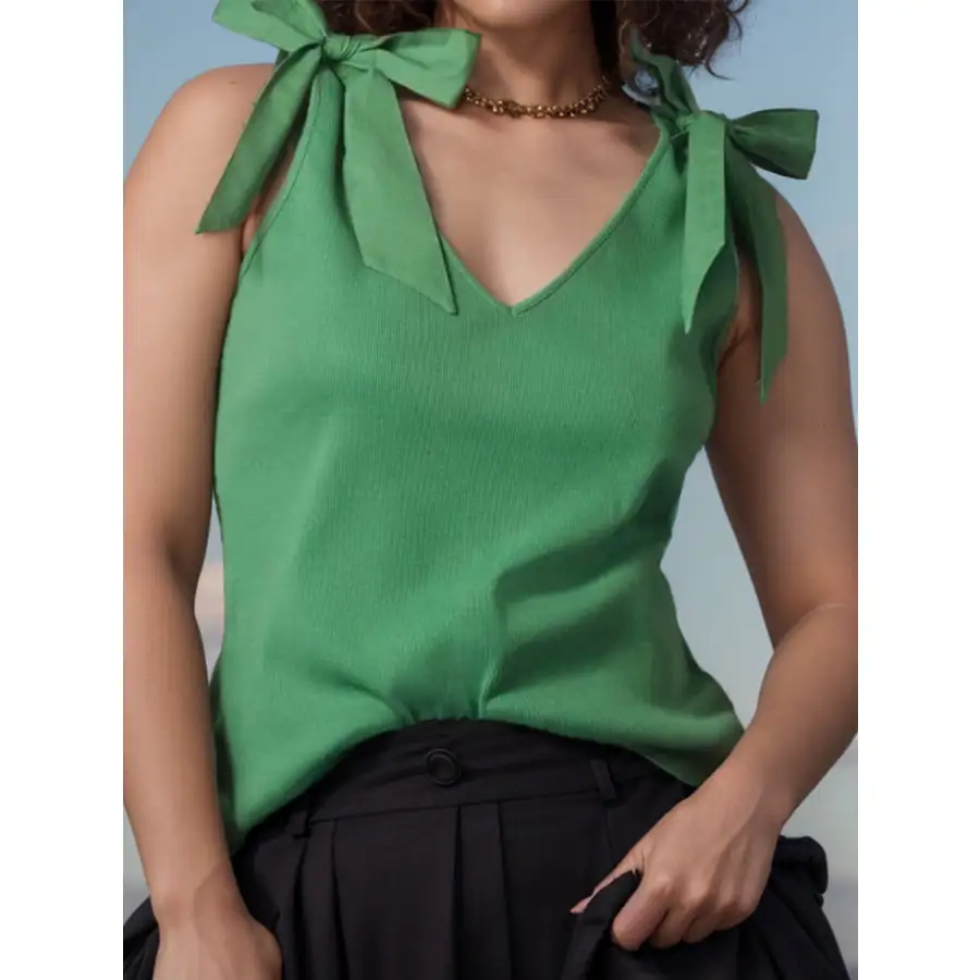 V Neck Tie Shoulder Tank