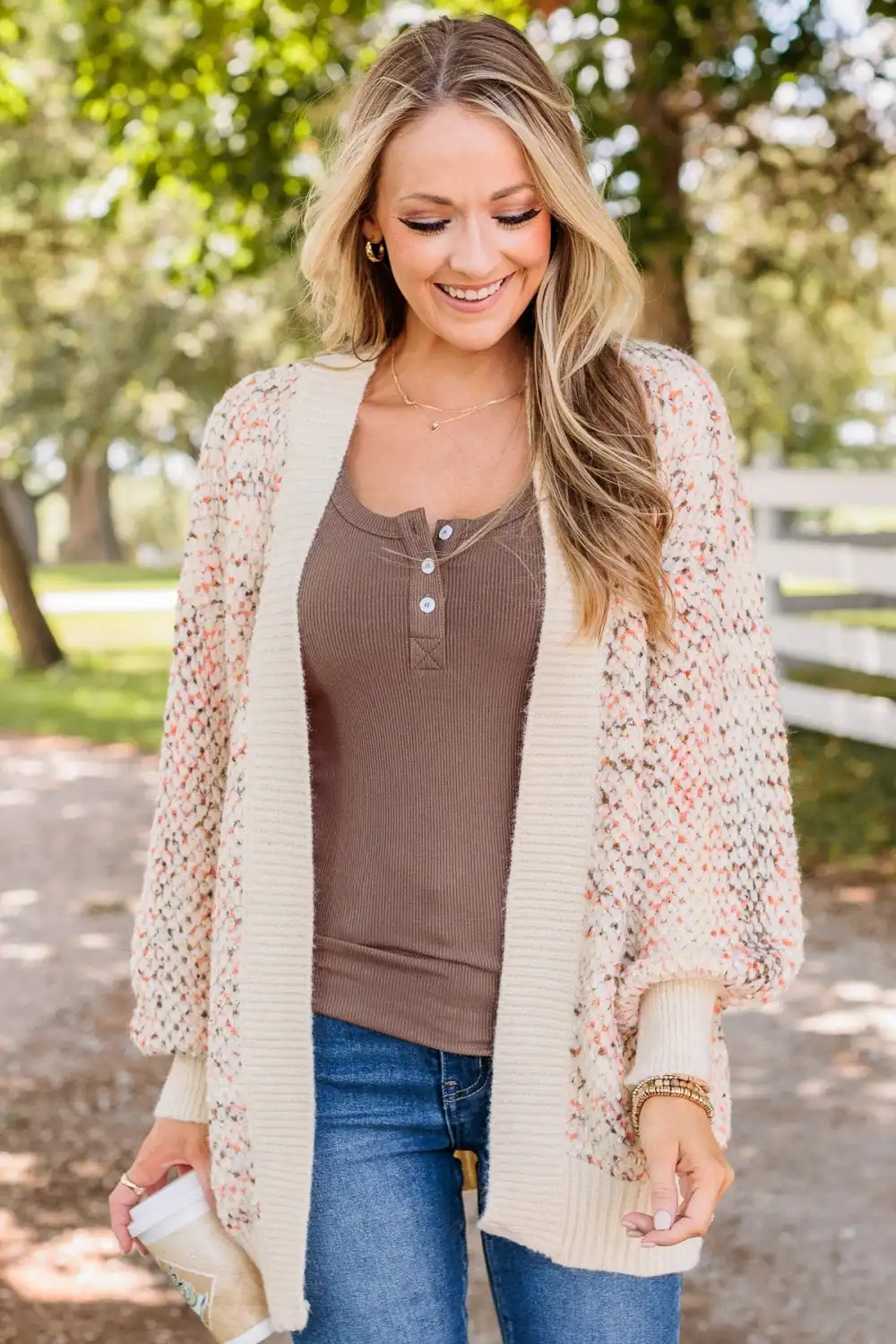 As Sweet As Pumpkin Pie Knit Cardigan- Ivory, Mocha & Orange