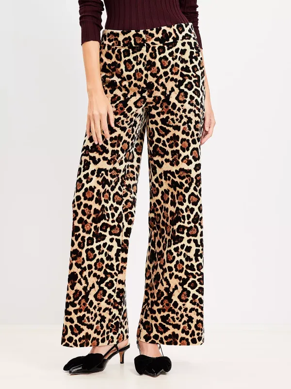 Clean Wide Leg Pants In Leopard Print Velvet