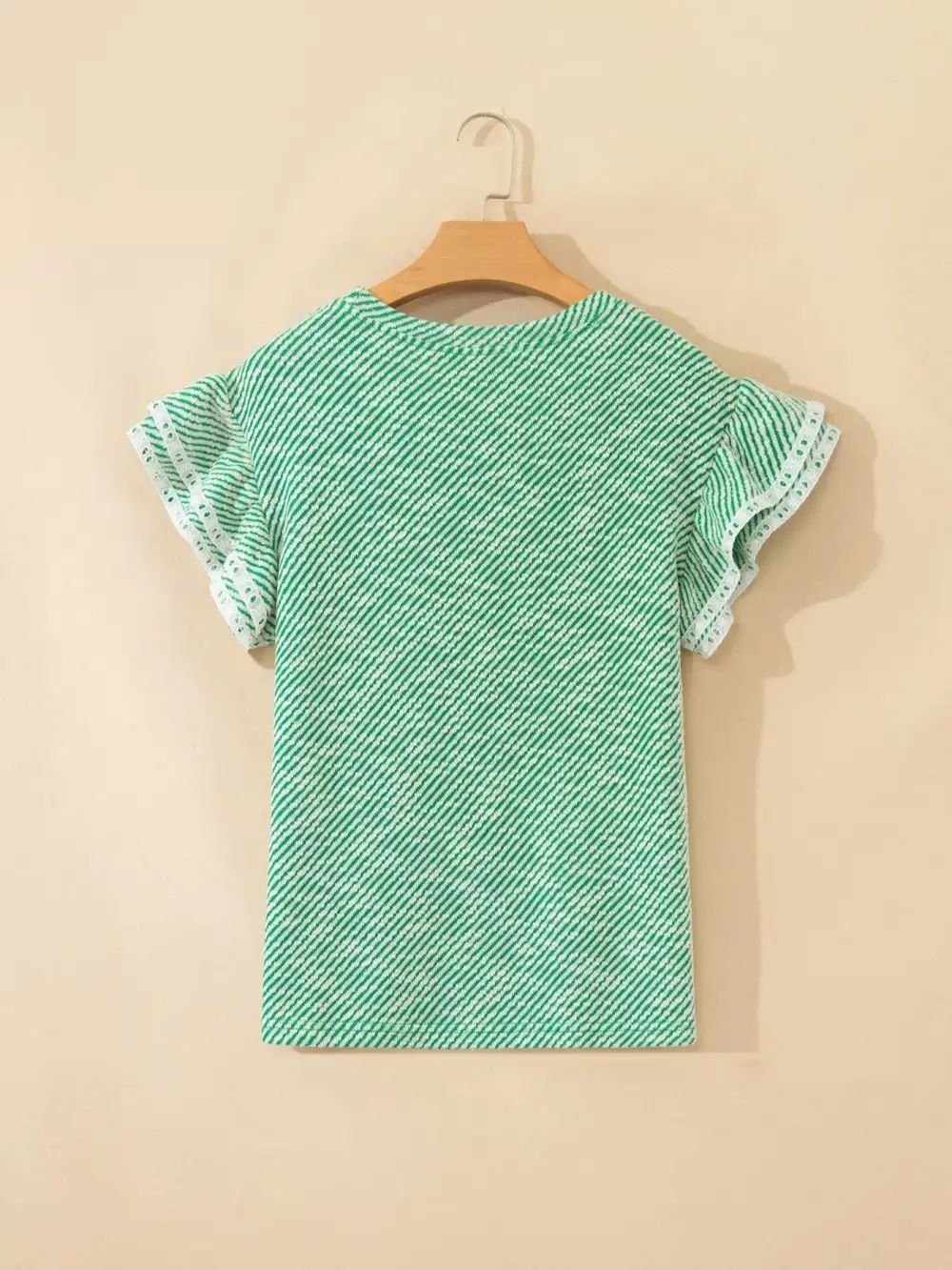Twilled Print Lace Trim Ruffled Short Sleeve