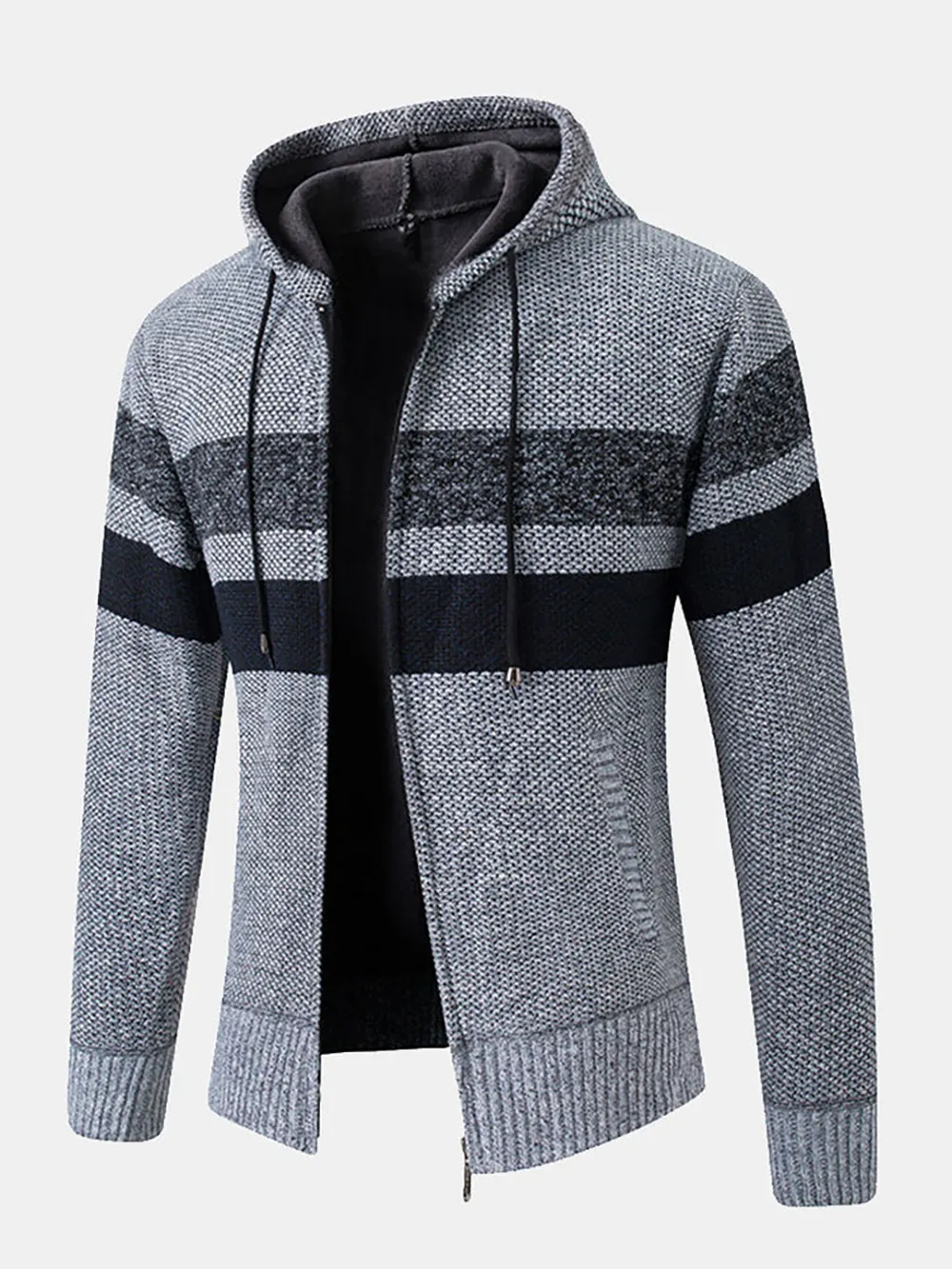 Striped Zip Up Hooded Cardigan