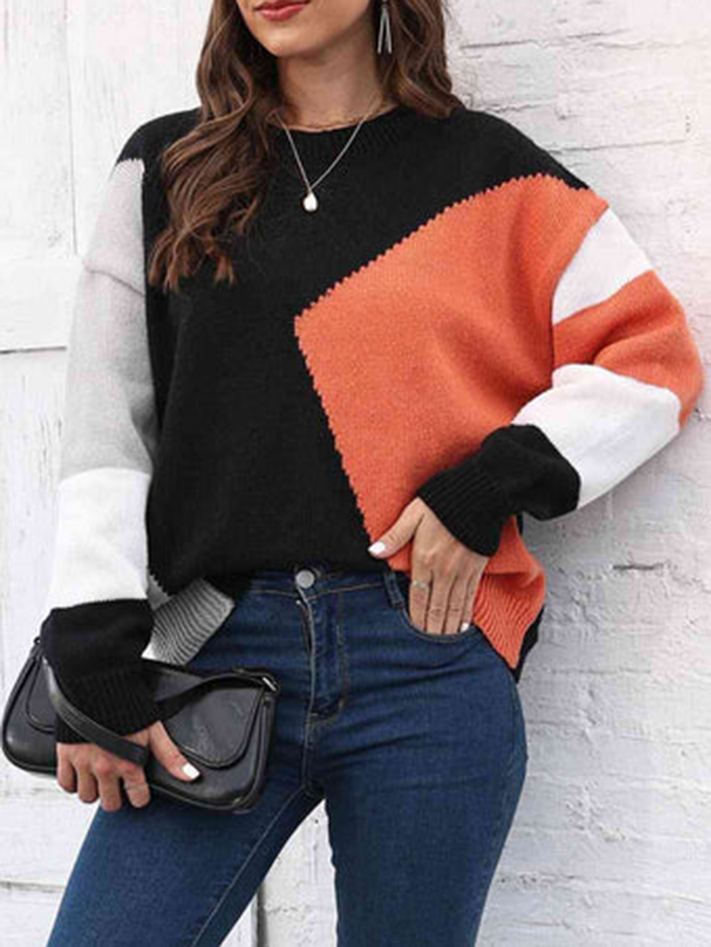 Color Block Round Neck Sweater