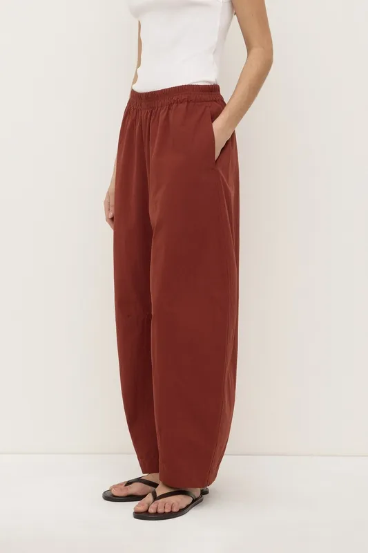 Russet Voluminous Cotton Barrel-Leg Pant