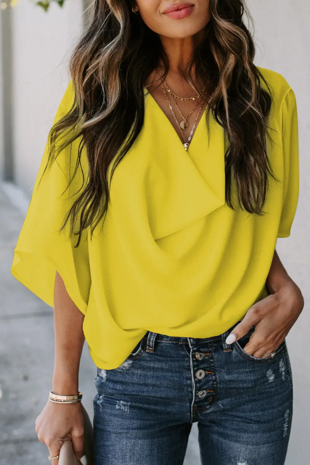 V Neck Wrap Front Blouse