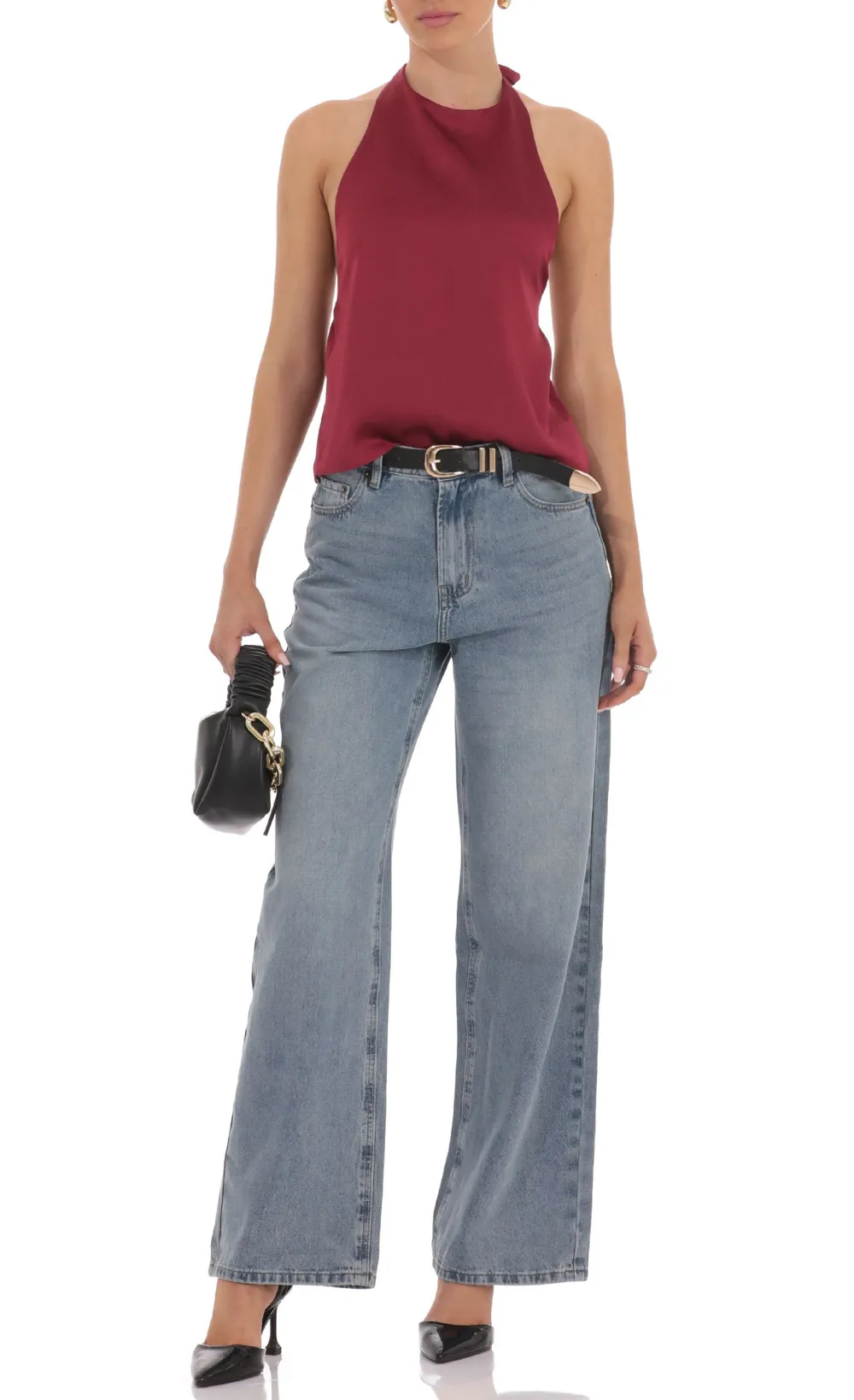 Satin Halter Top in Burgundy