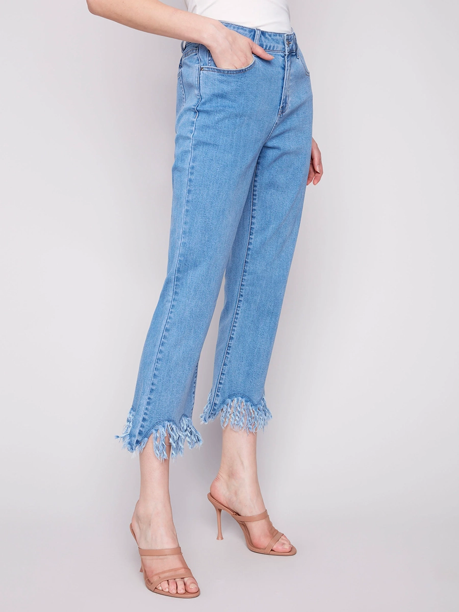 Trendy Raw Edge Cropped Flared Pants