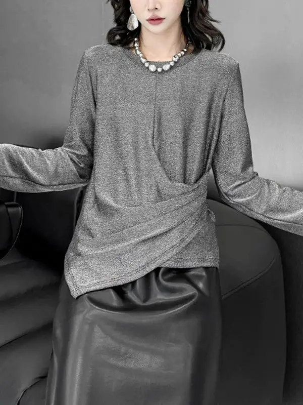Hipster Long Sleeve Asymmetric Round Neck T-Shirt