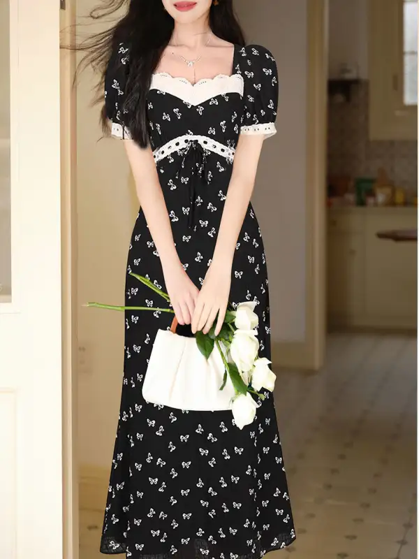 Lace Bow Regency Long Dress