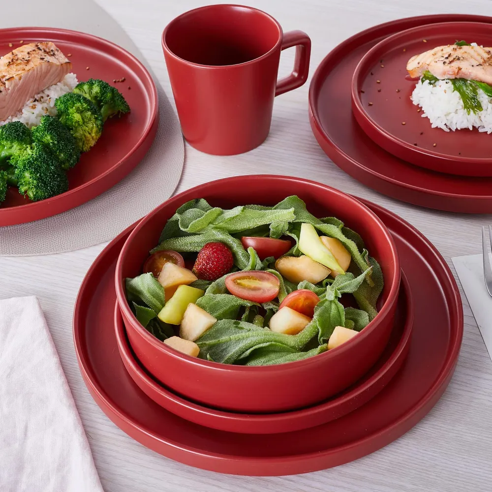 Stone Lain Coupe Dinnerware Set, Service For 8, Black Matte