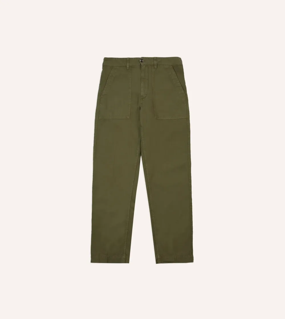 Daily Olive Cotton-Linen Herringbone Fatigue Trouser Casual Style