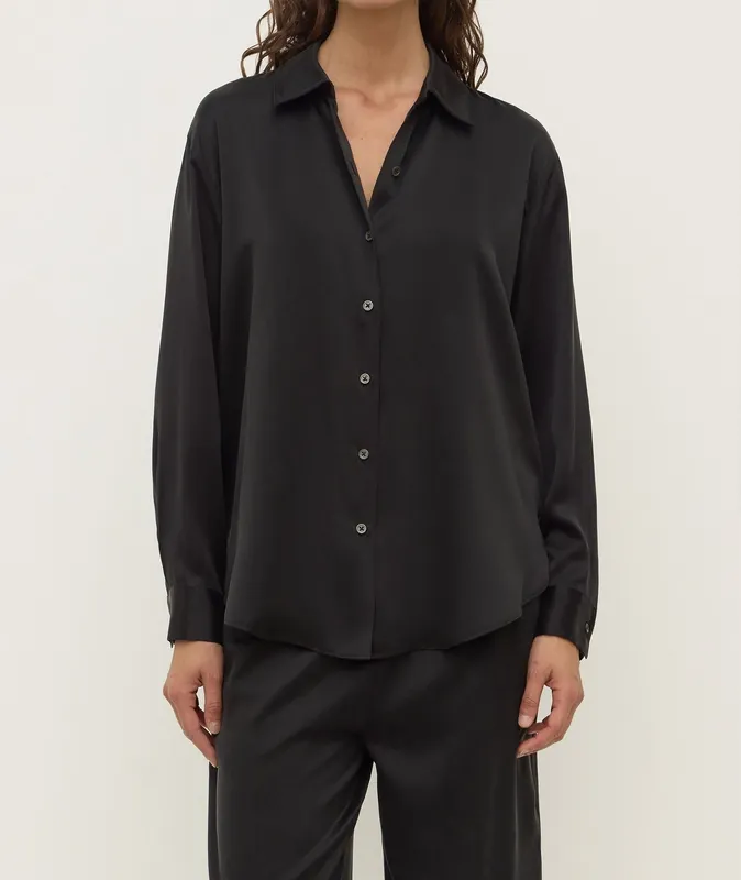 Black Relaxed Silk Shirt